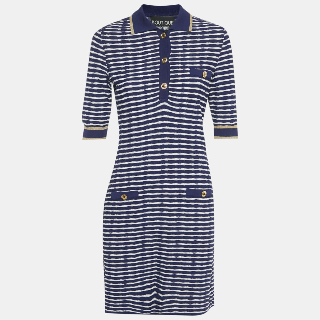 Boutique Moschino Navy Blue /White Striped Knit Mini Dress S Boutique Moschino Navy Blue /White Striped Knit Mini Dress S
