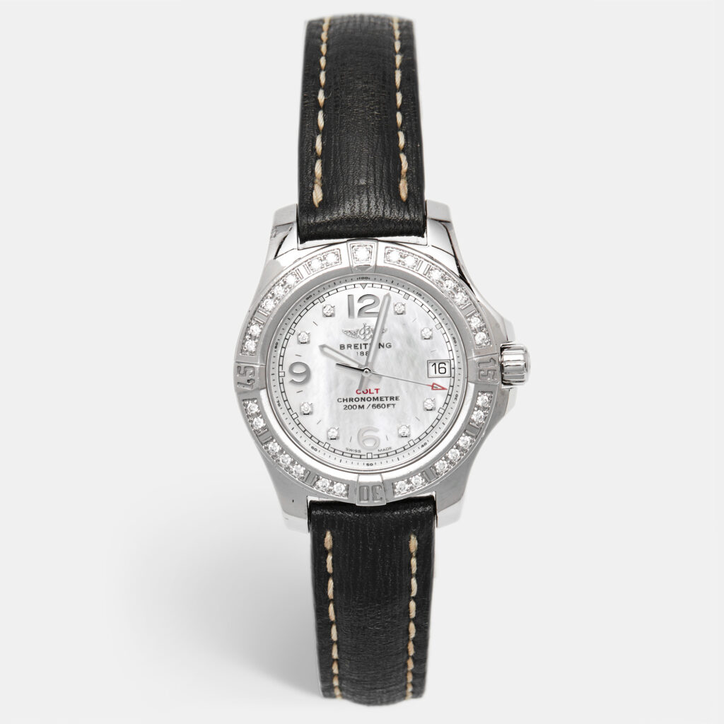 Breitling Colt A7738853-A769-208X-A14BA.1 Mother Of Pearl Dial Diamond Stainless Steel Leather Women's Wristwatch 33 mm Breitling Colt A7738853-A769-208X-A14BA.1 Mother Of Pearl Dial Diamond Stainless Steel Leather Women's Wristwatch 33 mm