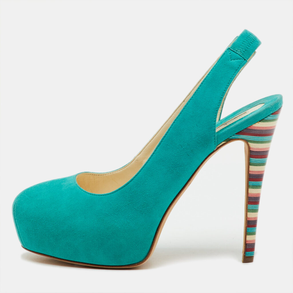 Brian Atwood Turquoise Blue Suede Platform Slingback Pumps Size 35 Brian Atwood Turquoise Blue Suede Platform Slingback Pumps Size 35