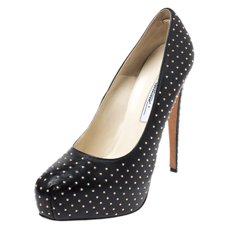 Brian Atwood Black Leather Studded Platform Pumps Size 38.5 Brian Atwood Black Leather Studded Platform Pumps Size 38.5