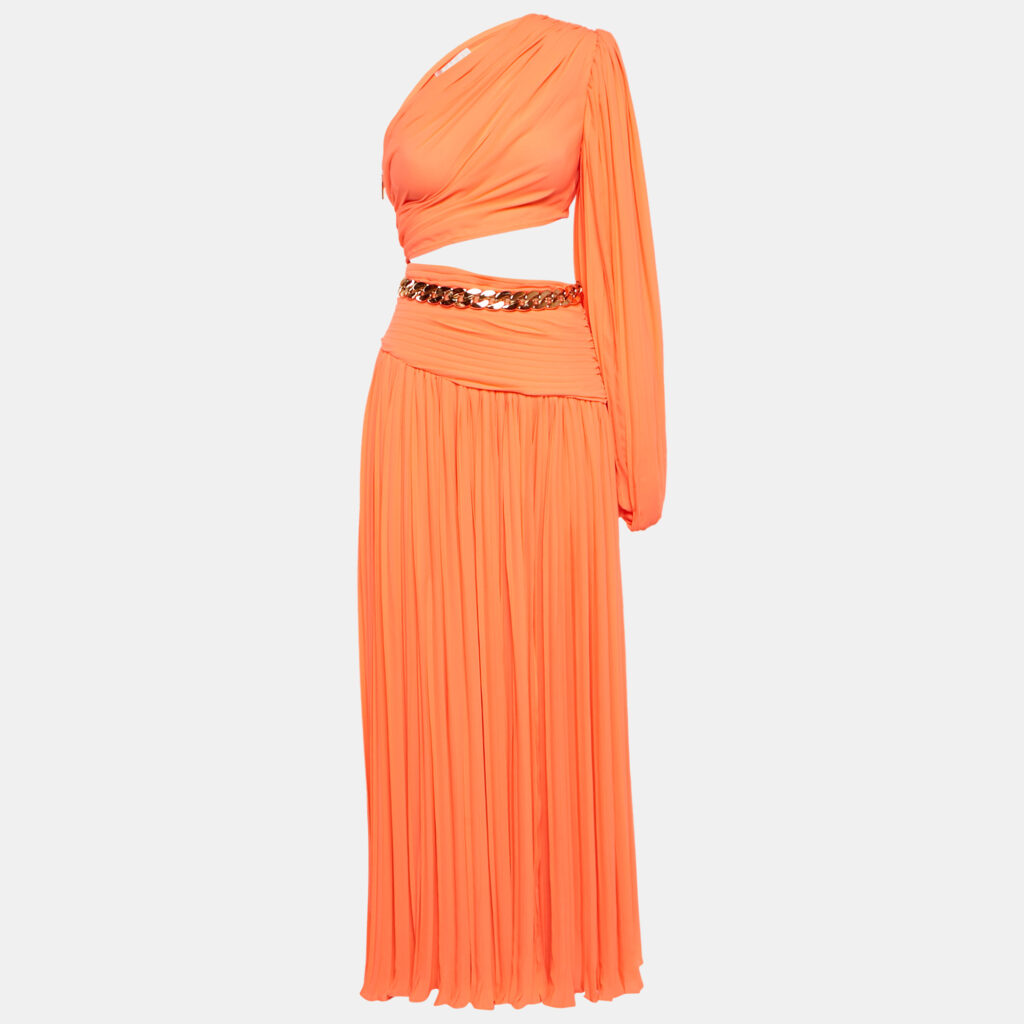 Bronx & Banco Orange Crepe Pleated One Shoulder Jafari Gown XS