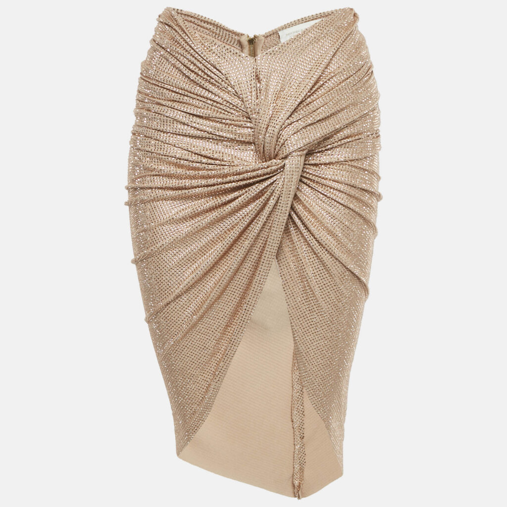 Bronx & Banco Rose Gold/Beige Studded Jersey Draped Mini Skirt XS Bronx & Banco Rose Gold/Beige Studded Jersey Draped Mini Skirt XS