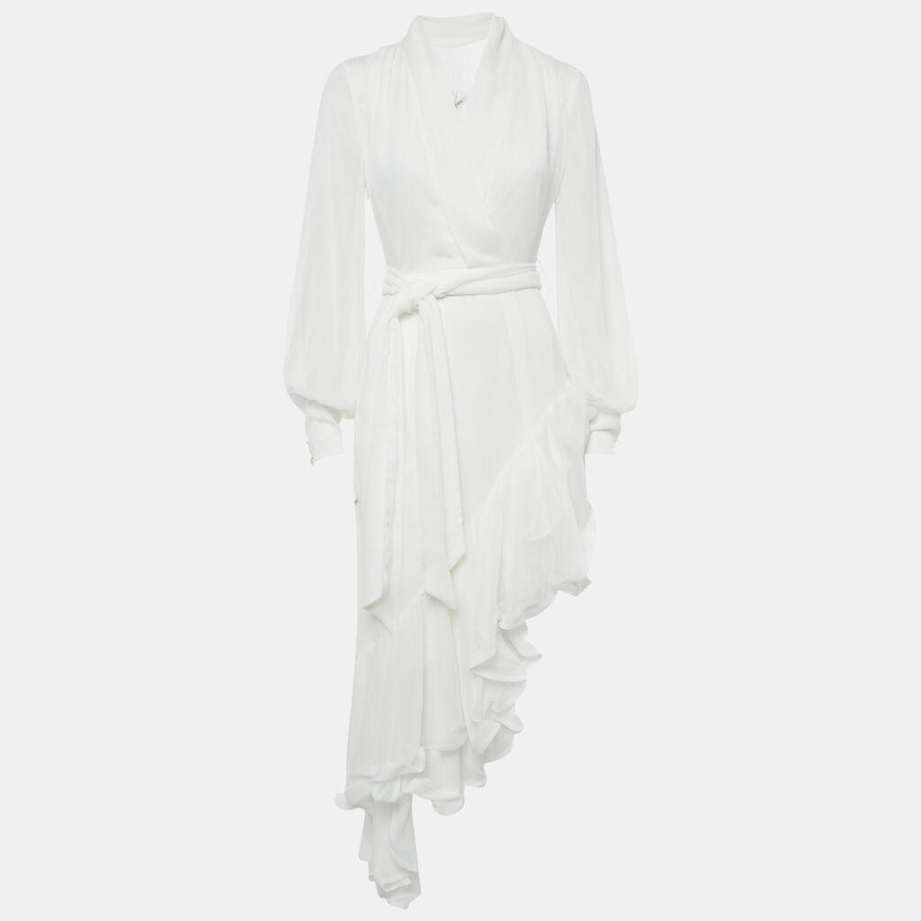 Elliatt White Chiffon Ruffled Asymmetric Genevieve Dress XS