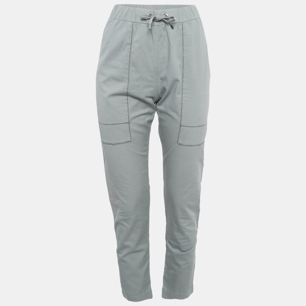 luxury-women-brunello-cucinelli-used-clothes-p1165875-006-2.jpg Brunello Cucinelli Blue Gabardine Monili Detail Trousers S