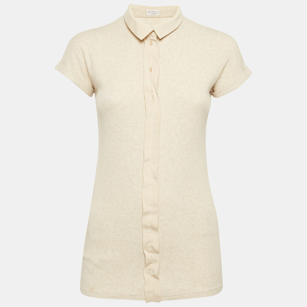 Brunello Cucinelli Light Beige Rib Knit Top L Brunello Cucinelli Light Beige Rib Knit Top L