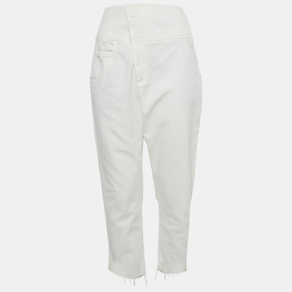 Brunello Cucinelli White Denim Wrap Straight Raw Edge Jeans S Waist 30"