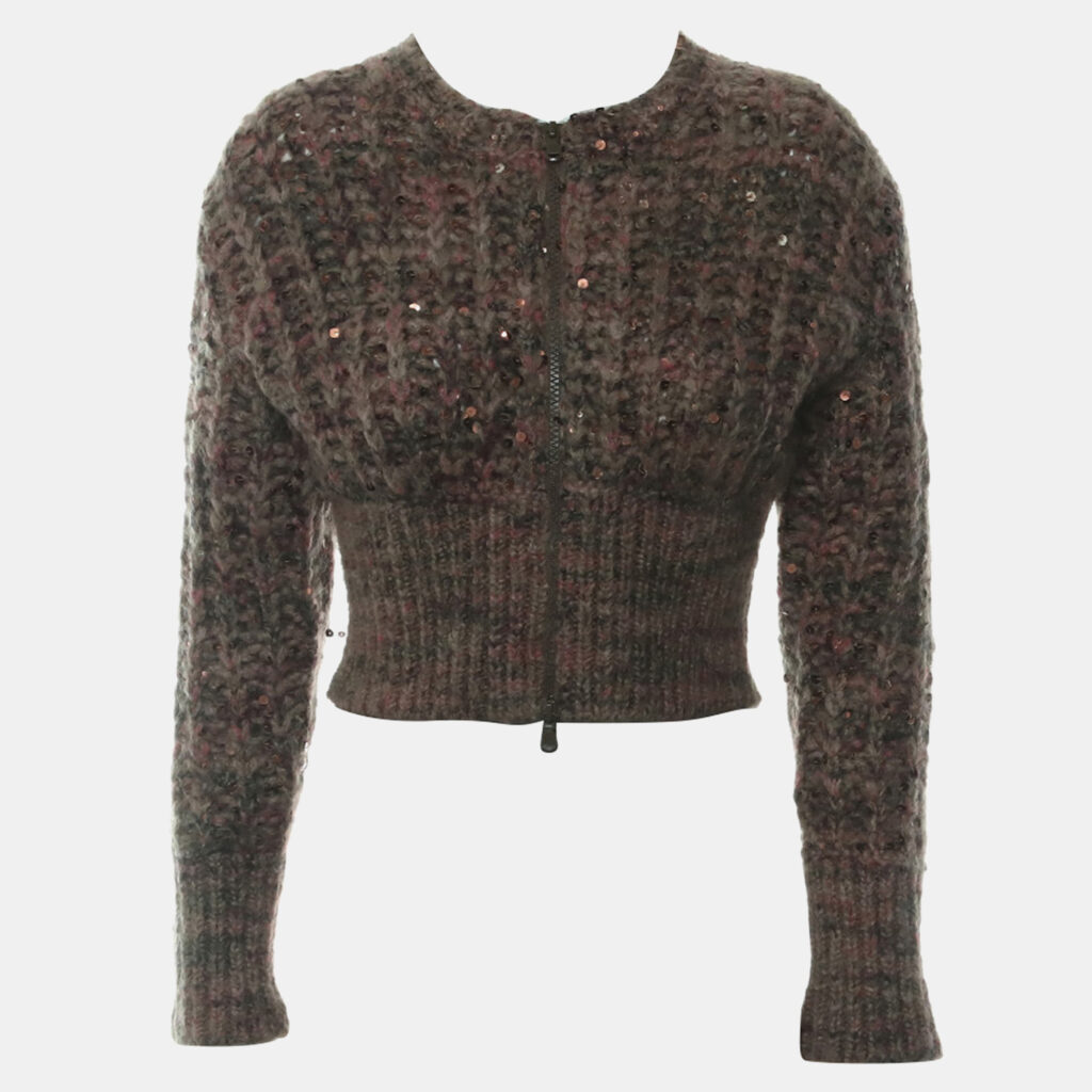 Brunello Cucinelli Cashmere Blend Zip-up Cropped Cardigan with Sequins All-over Brunello Cucinelli Cashmere Blend Zip-up Cropped Cardigan with Sequins All-over