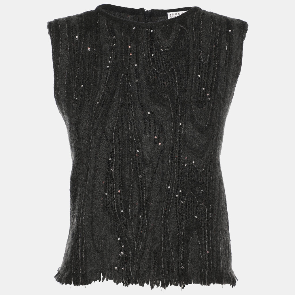 Brunello Cucinelli Grey Cashmere Blend Sleeveless Tops XL