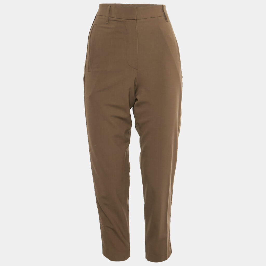 Brunello Cucinelli Brown Velvet Trim Wool Trousers S Brunello Cucinelli Brown Velvet Trim Wool Trousers S