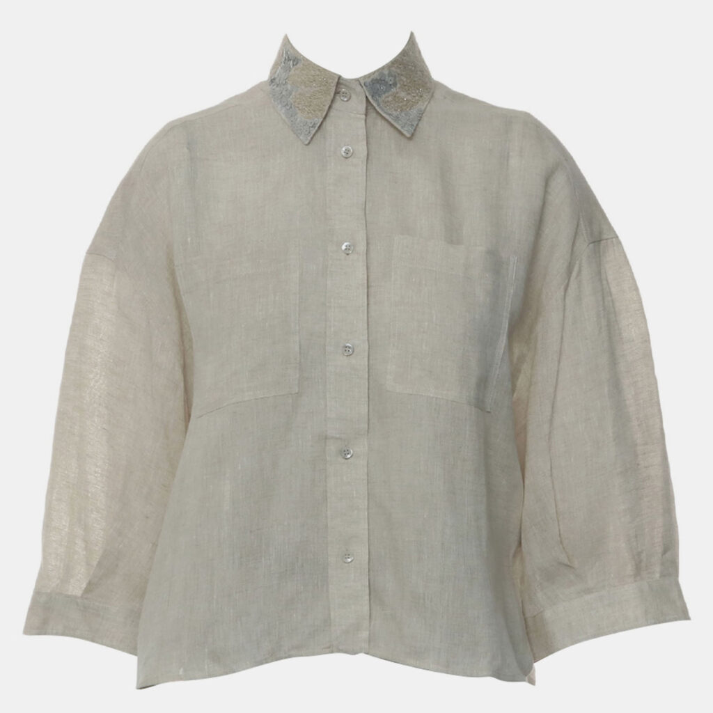 Brunello Cucinelli Linen Shirt With Dazzling Magnolia Collar Brunello Cucinelli Linen Shirt With Dazzling Magnolia Collar