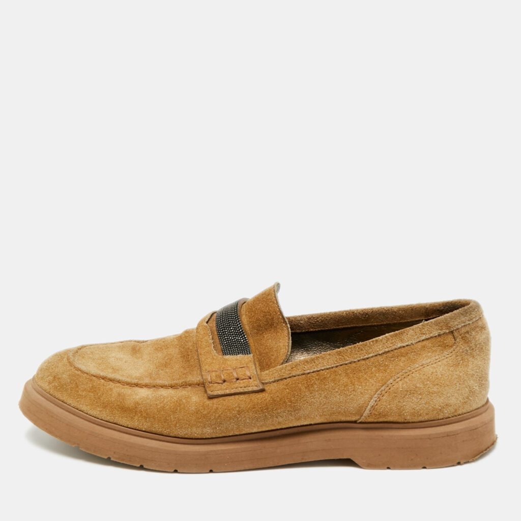 Brunello Cucinelli Brown Suede Monoli Penny Loafers Size 38 Brunello Cucinelli Brown Suede Monoli Penny Loafers Size 38