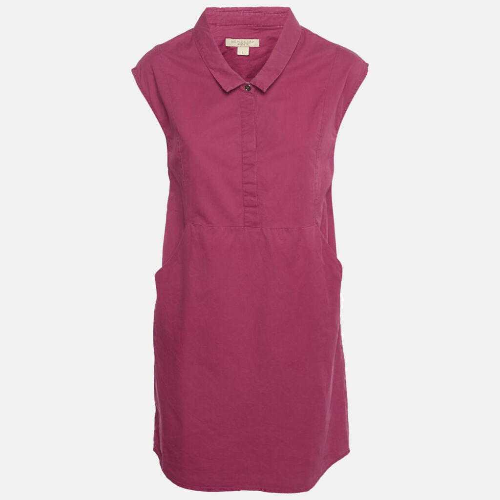 Burberry Brit Dark Pink Cotton Sleeveless Mini Dress L Burberry Brit Dark Pink Cotton Sleeveless Mini Dress L
