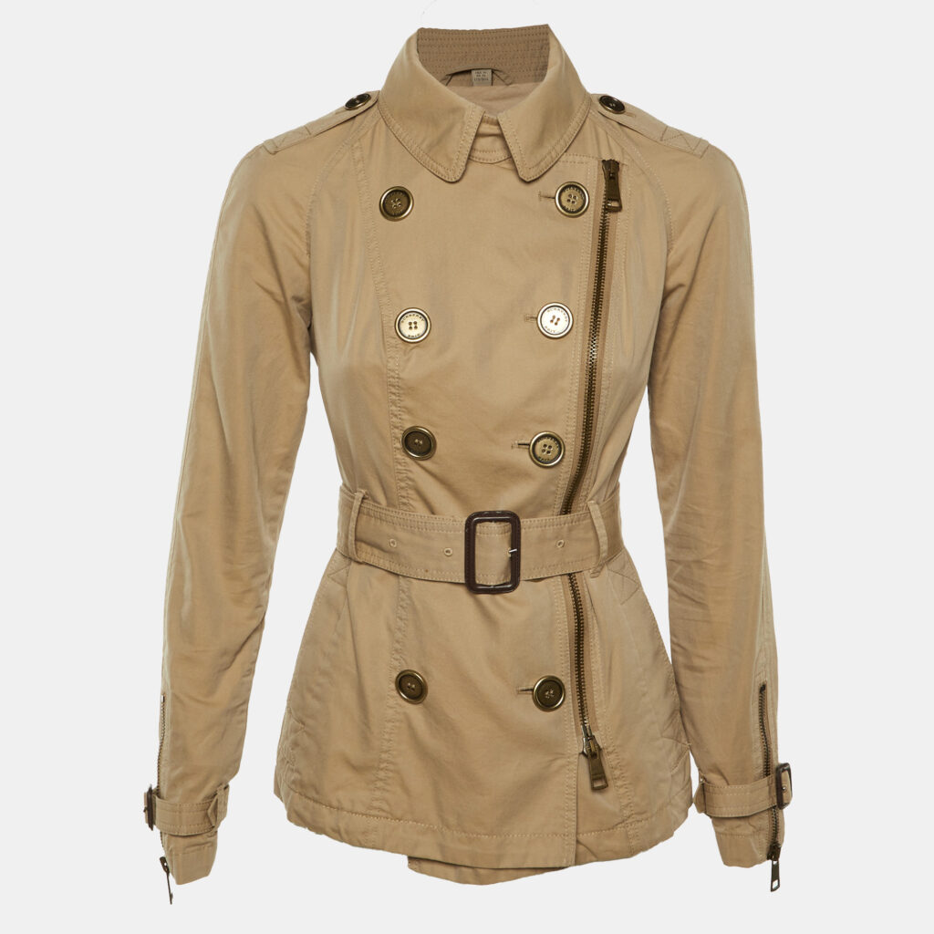 Burberry Brit Light Brown Cotton Belted Trench Jacket S