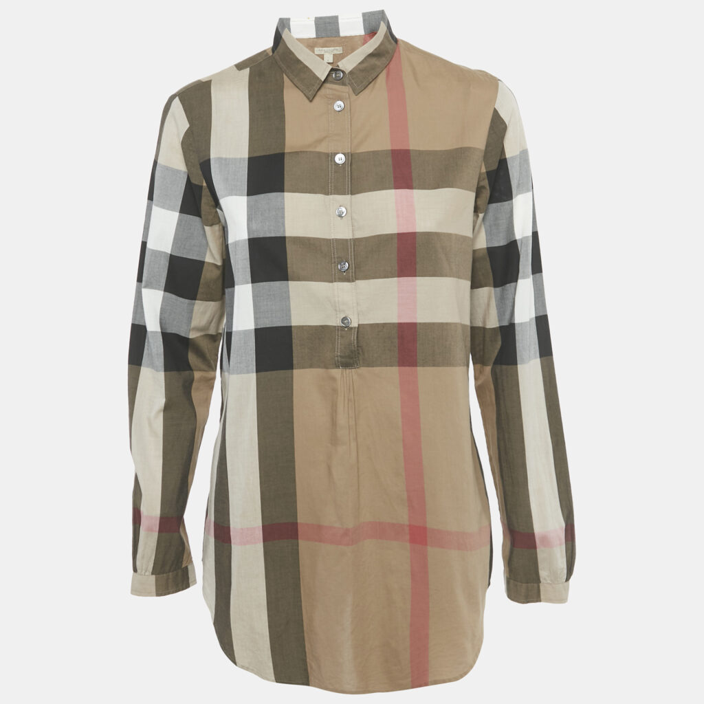 Burberry Brit Beige Nova Check Cotton Long Sleeve Top S