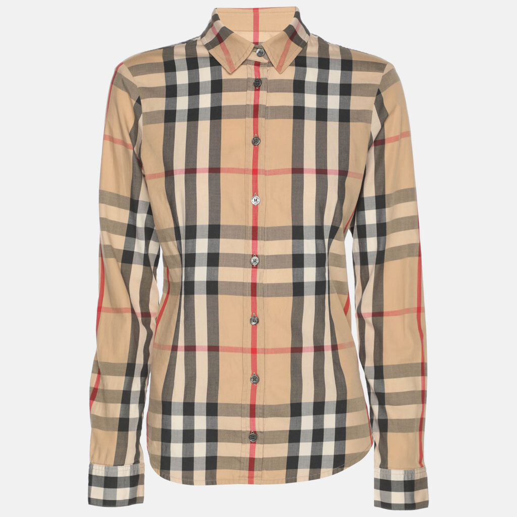 Burberry Brit Beige House Check Stretch Cotton Long Sleeve Shirt XS