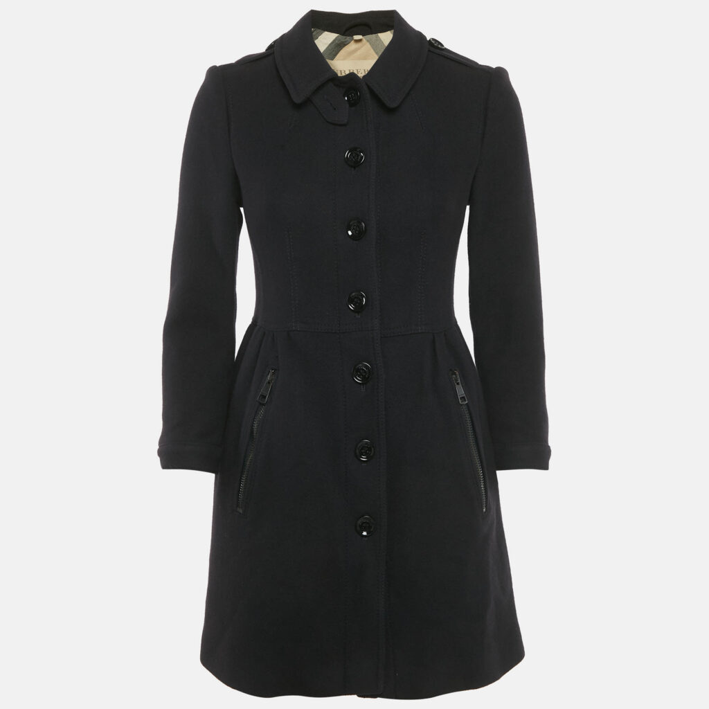 Burberry Brit Black Wool Single Breasted Long Jacket S Burberry Brit Black Wool Single Breasted Long Jacket S