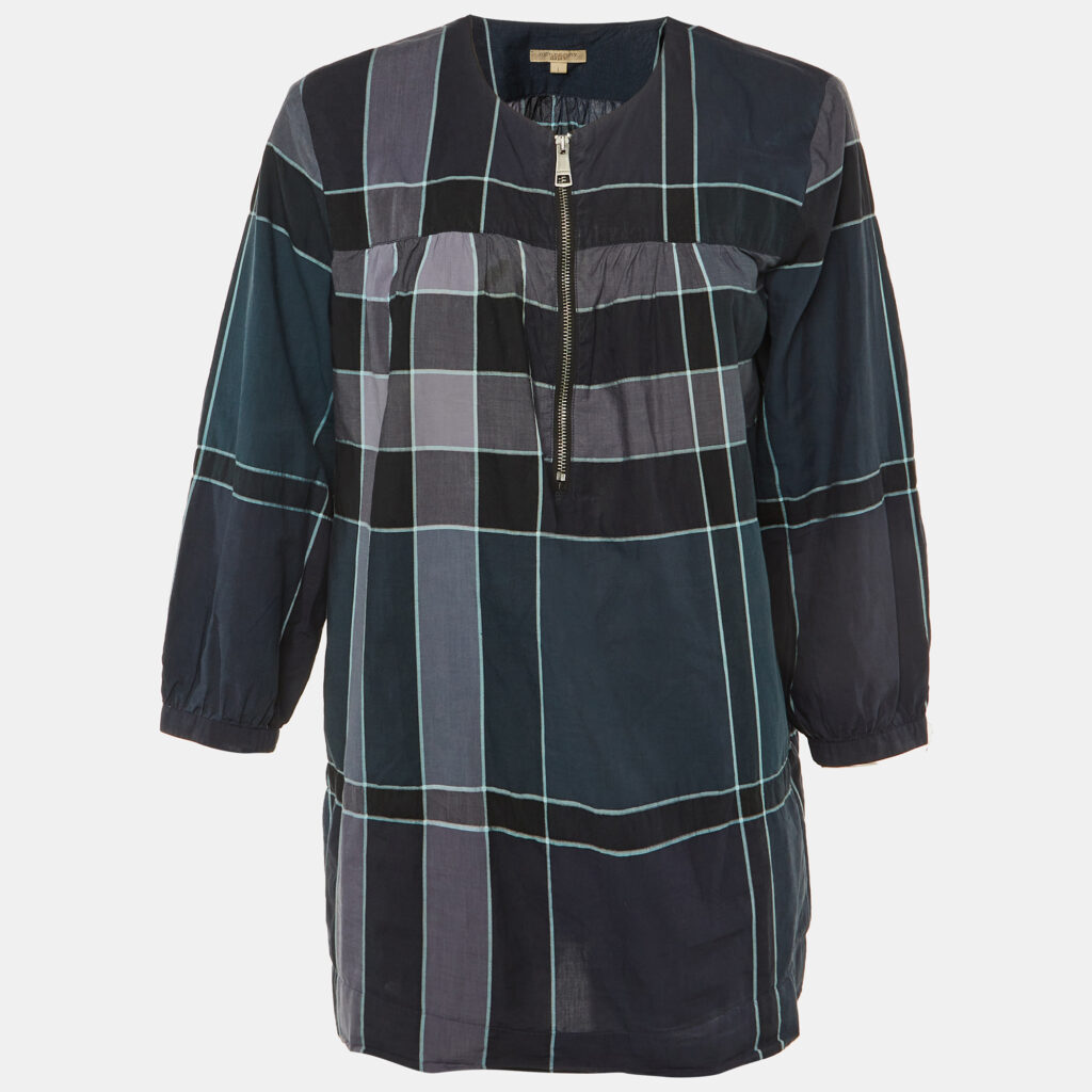 Burberry Brit Grey Checked Cotton Tunic L Burberry Brit Grey Checked Cotton Tunic L