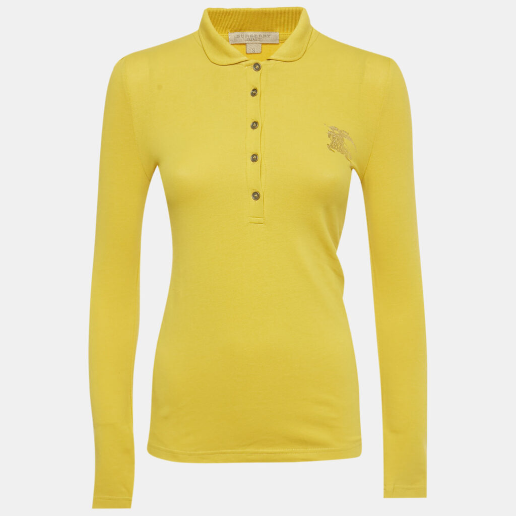 Burberry Brit Yellow Logo Foil Print Cotton Polo T-Shirt S Burberry Brit Yellow Logo Foil Print Cotton Polo T-Shirt S