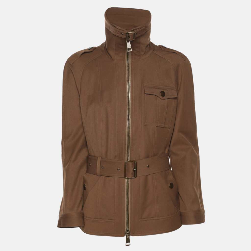Burberry Brit Brown Gabardine Belted Zip Jacket S Burberry Brit Brown Gabardine Belted Zip Jacket S