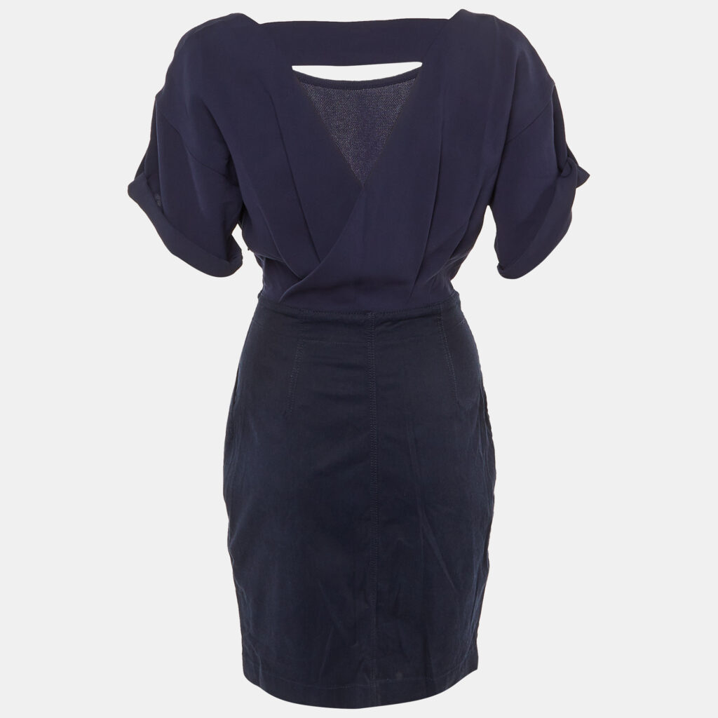 Burberry Brit Navy Blue Crepe & Cotton Knee Length Dress S Burberry Brit Navy Blue Crepe & Cotton Knee Length Dress S