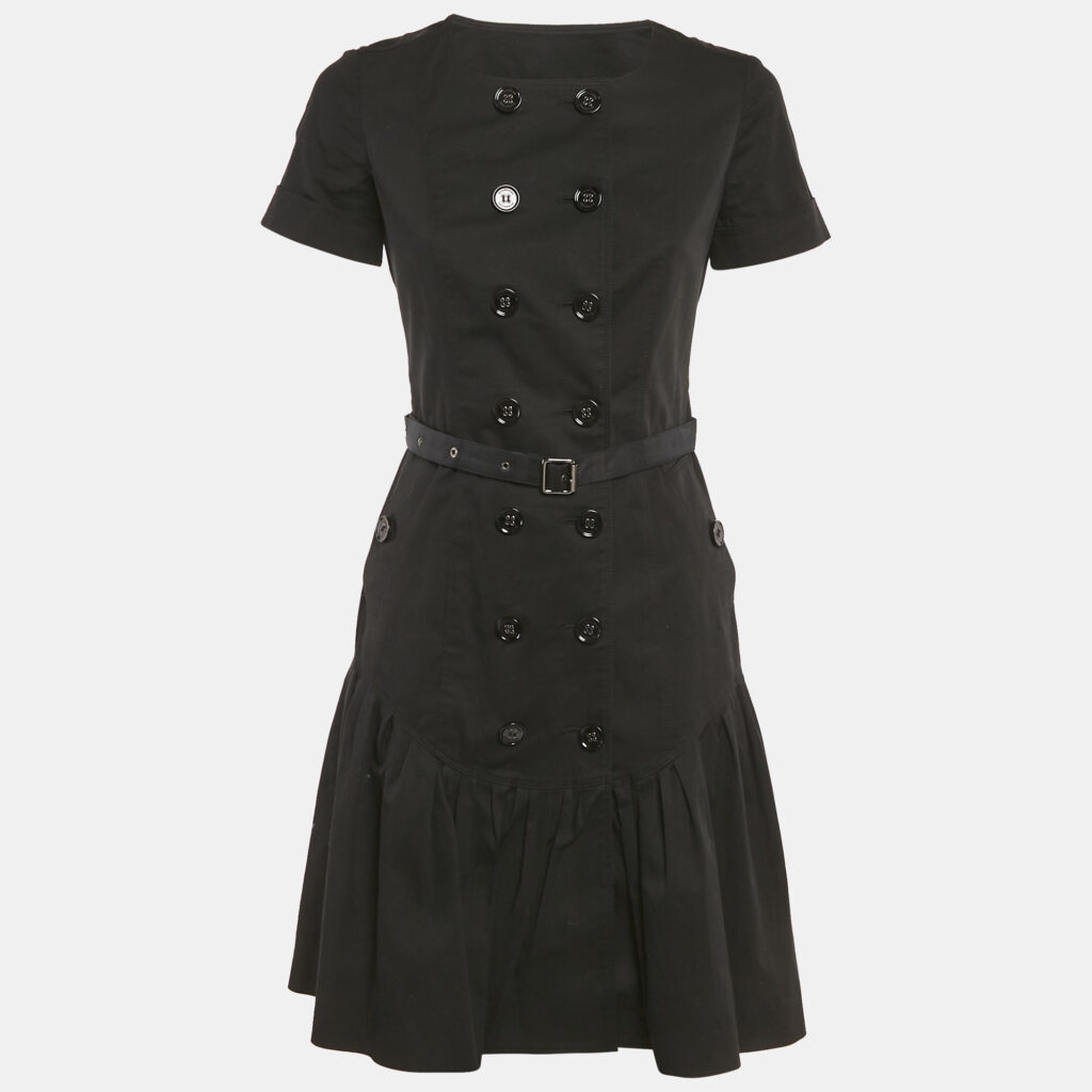 Burberry London Black Cotton Gabardine Double Breasted Short Dress S Burberry London Black Cotton Gabardine Double Breasted Short Dress S