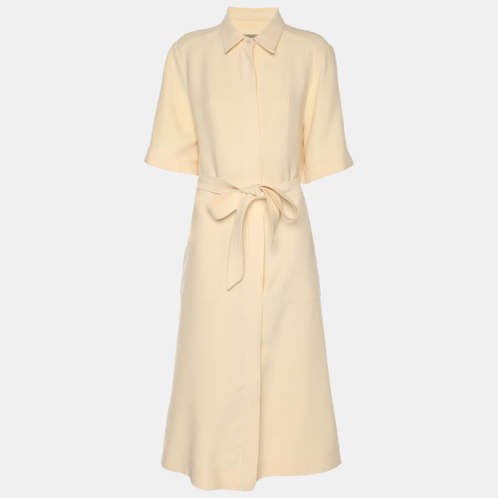 Burberry Beige Wool Blend Belted Midi Dress L
