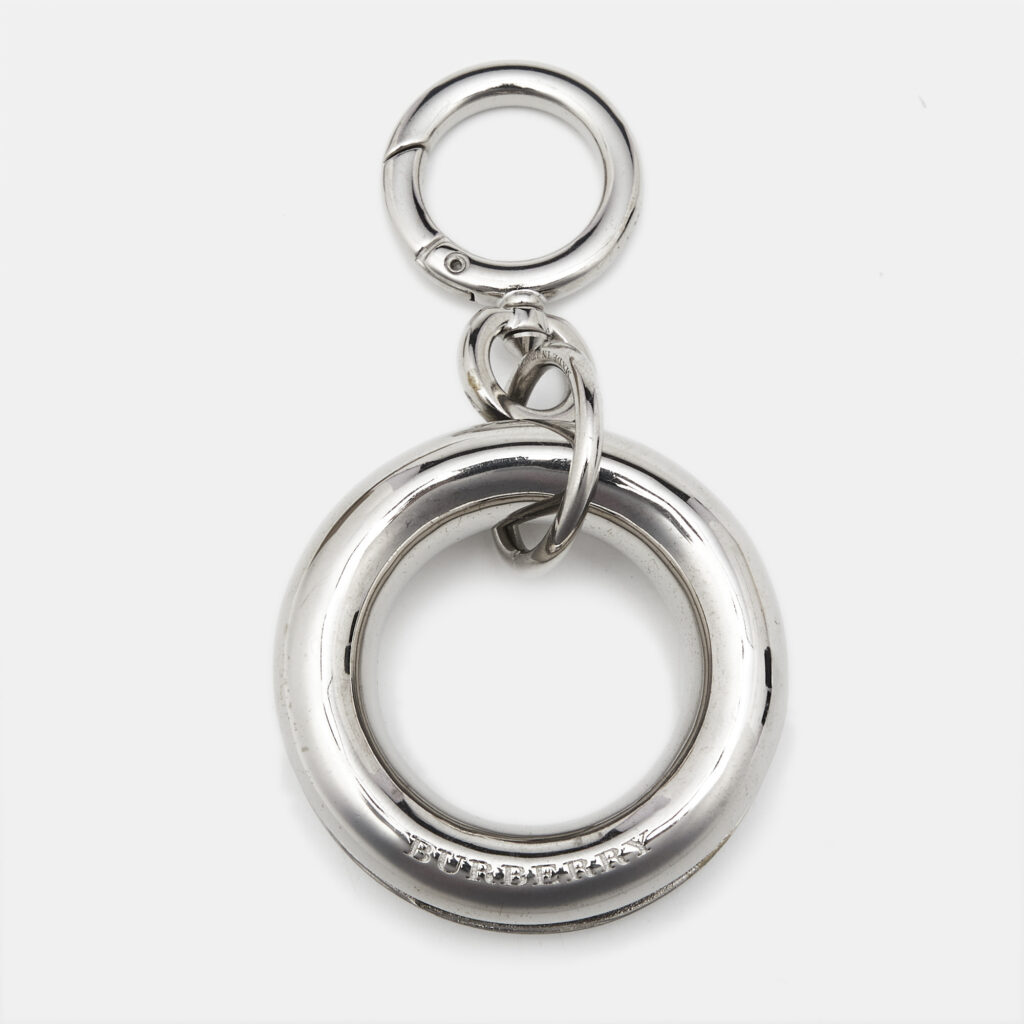Burberry Palladium Plated Leather Detail Grommet Key Charm Burberry Palladium Plated Leather Detail Grommet Key Charm