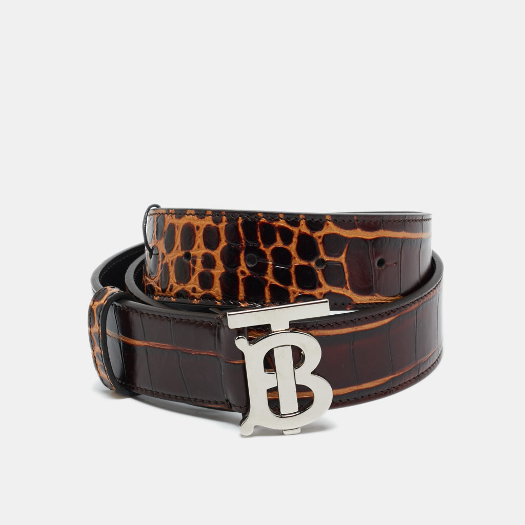 Burberry Brown Croc Embossed Leather TB Buckle Belt 80CM Burberry Brown Croc Embossed Leather TB Buckle Belt 80CM