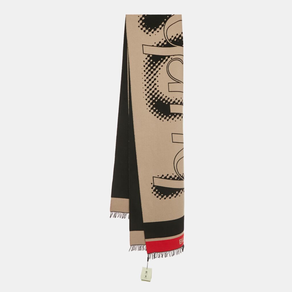 Burberry Black/Brown Wool Love Burberry Oversized Football Scarf Burberry Black/Brown Wool Love Burberry Oversized Football Scarf