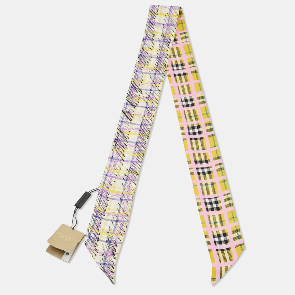 Burberry Yellow/Brown Checked Silk Bandeu Scarf Burberry Yellow/Brown Checked Silk Bandeu Scarf
