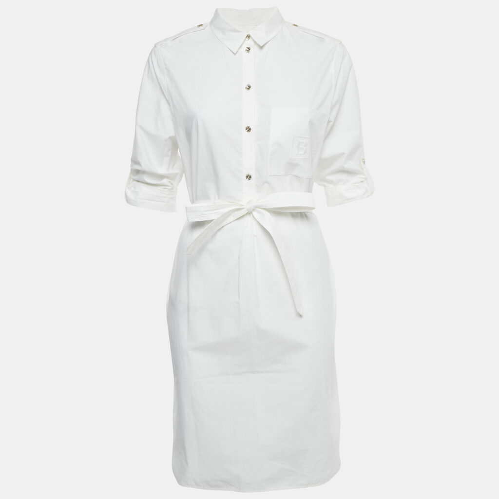 Burberry White Cotton Belted Mini Dress M