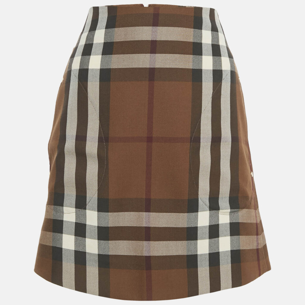 Burberry Brown Teodora Checks Wool Mini Skirt S Burberry Brown Teodora Checks Wool Mini Skirt S