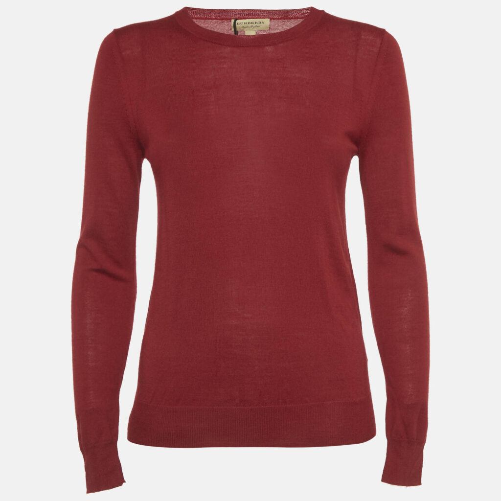 Burberry Red Merino Wool Knit Elbow Patch Sweater XS Burberry Red Merino Wool Knit Elbow Patch Sweater XS