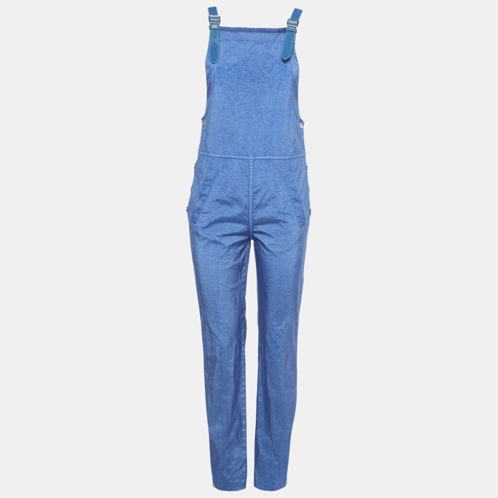 Burberry Warm Royal Blue Synthetic Leather Trim Dungarees XS Burberry Warm Royal Blue Synthetic Leather Trim Dungarees XS