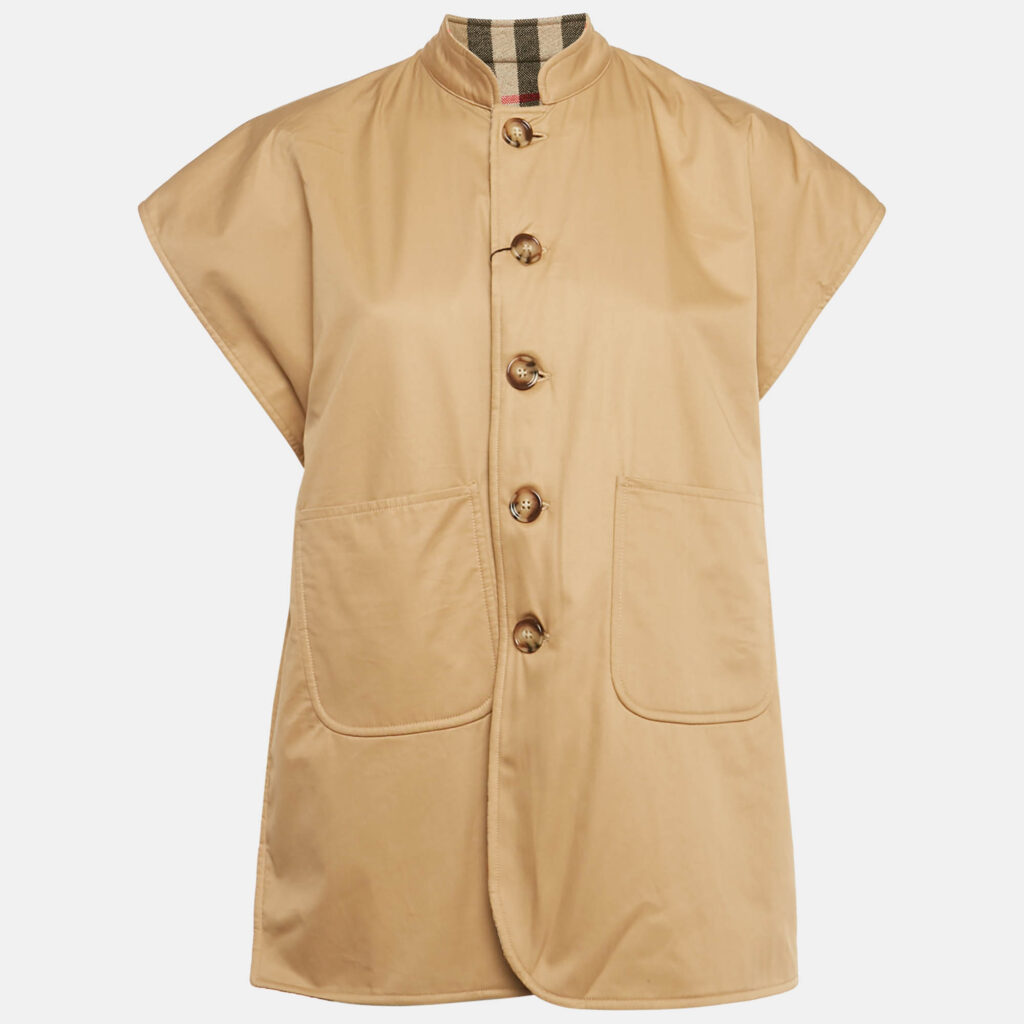 luxury-women-burberry-new-clothes-p1217801-001-1.jpg Burberry Beige Sarah Check Wool and Cotton Sleeveless Cape L