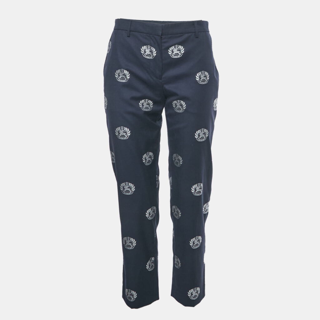 Burberry Navy Blue Brand Logo Jacquard Trousers S Burberry Navy Blue Brand Logo Jacquard Trousers S