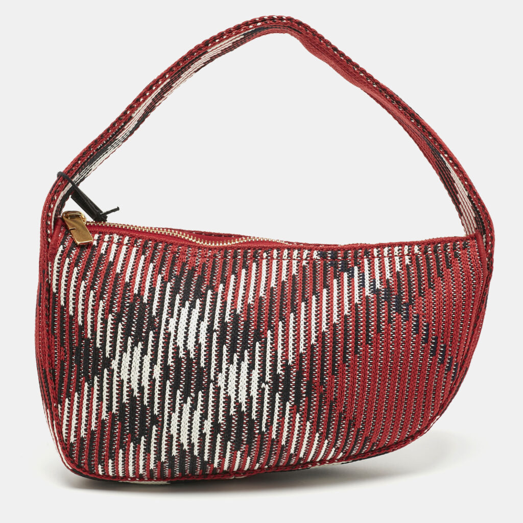 Burberry Red Check Knit Fabric Mini Baguette Bag Burberry Red Check Knit Fabric Mini Baguette Bag