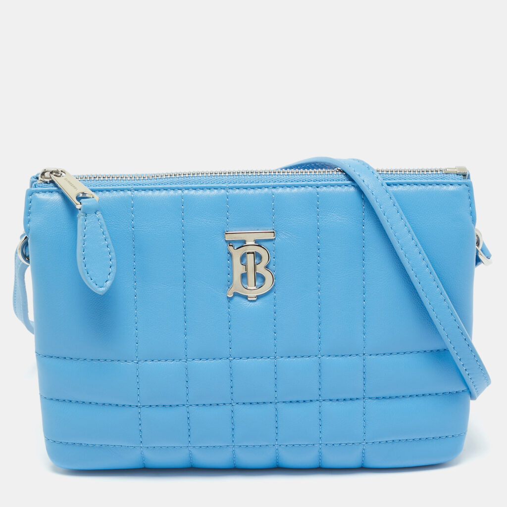 luxury-women-burberry-new-handbags-p1221433-005.jpg Burberry Blue Exploded Check Quilt Leather Lola Double Pouch Crossbody Bag