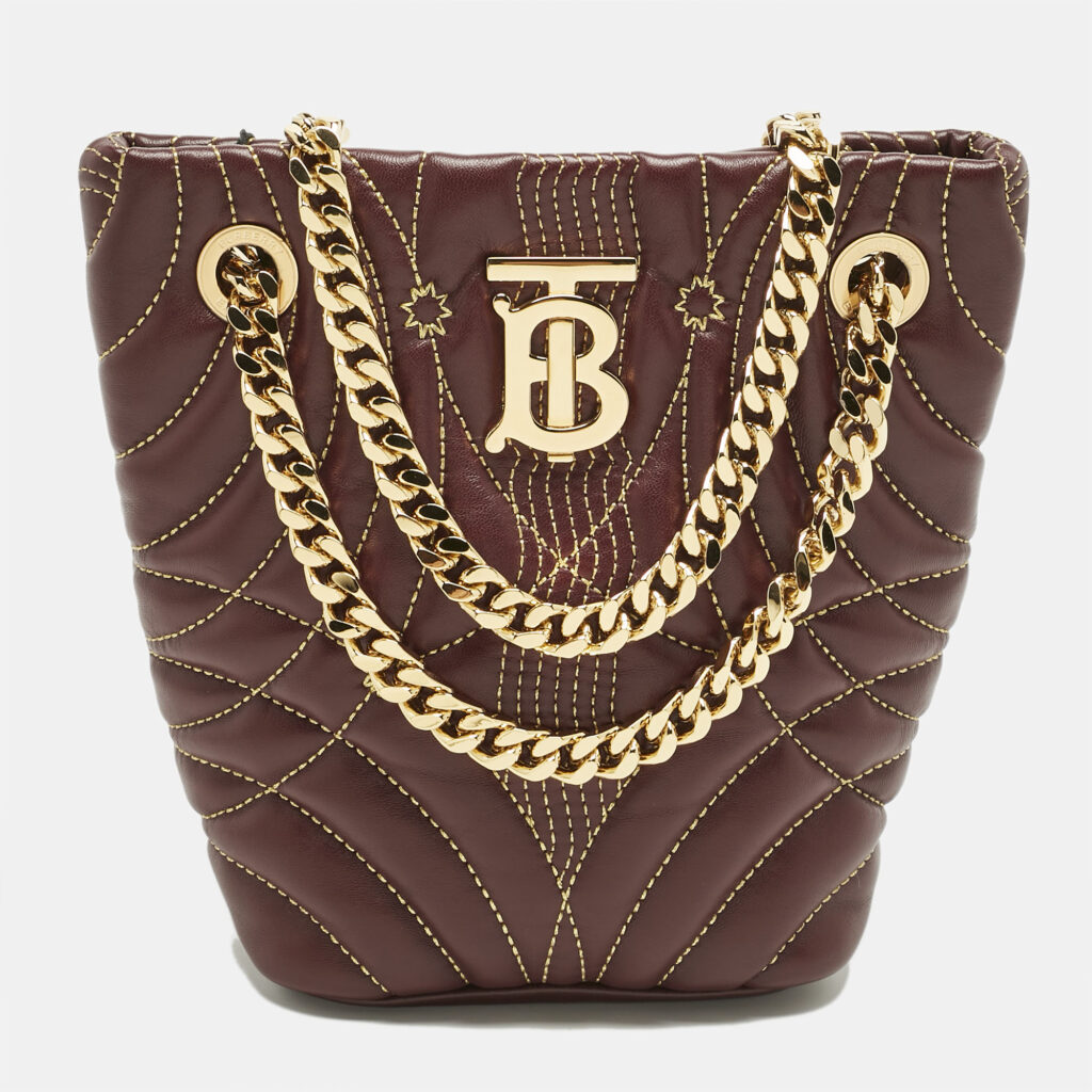 Burberry Dark Maroon Quilted Leather Mini Lola Bucket Bag