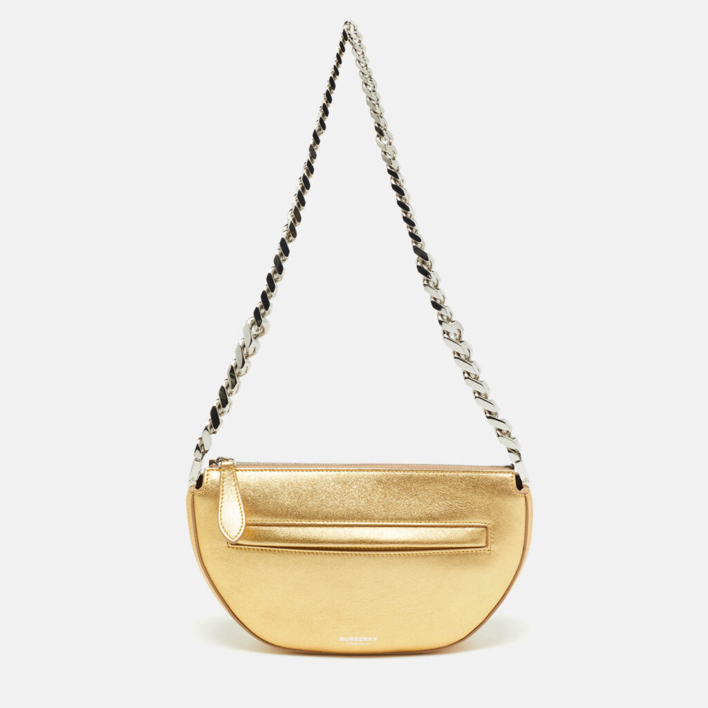 Burberry Gold Leather Mini Olympia Zip Chain Bag Burberry Gold Leather Mini Olympia Zip Chain Bag