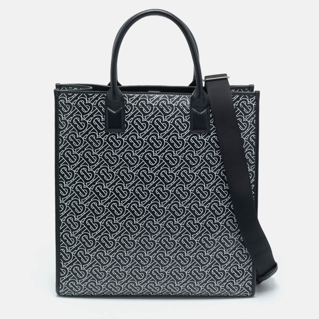 Burberry Black/White TB Logo Leather Vertical Denny Tote Burberry Black/White TB Logo Leather Vertical Denny Tote