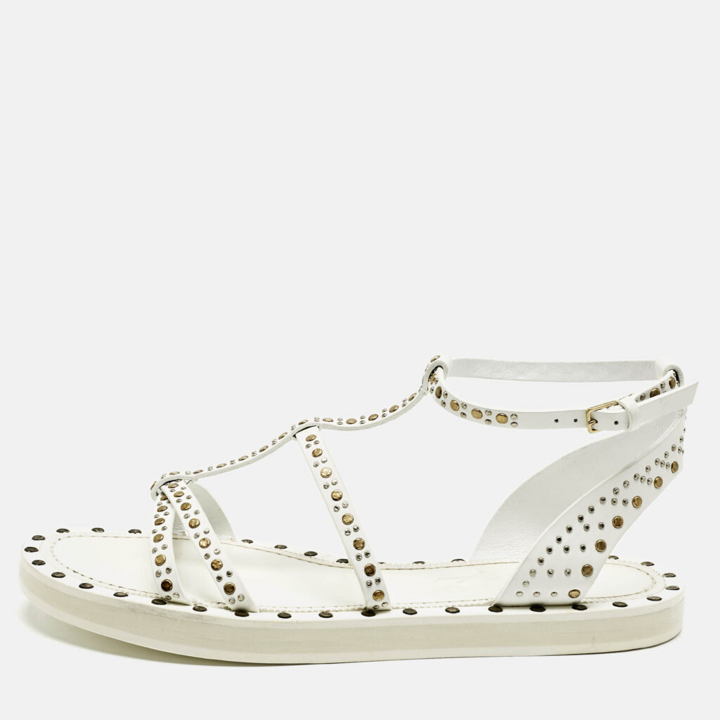 Burberry White Leather Studded Hansel Flat Sandals Size 39.5 Burberry White Leather Studded Hansel Flat Sandals Size 39.5