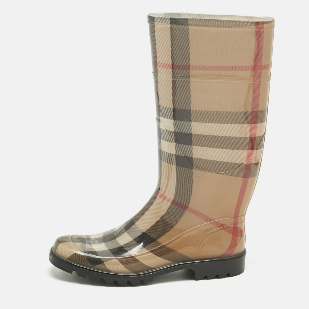 Burberry Beige PVC House Check Rain Boots Size 38