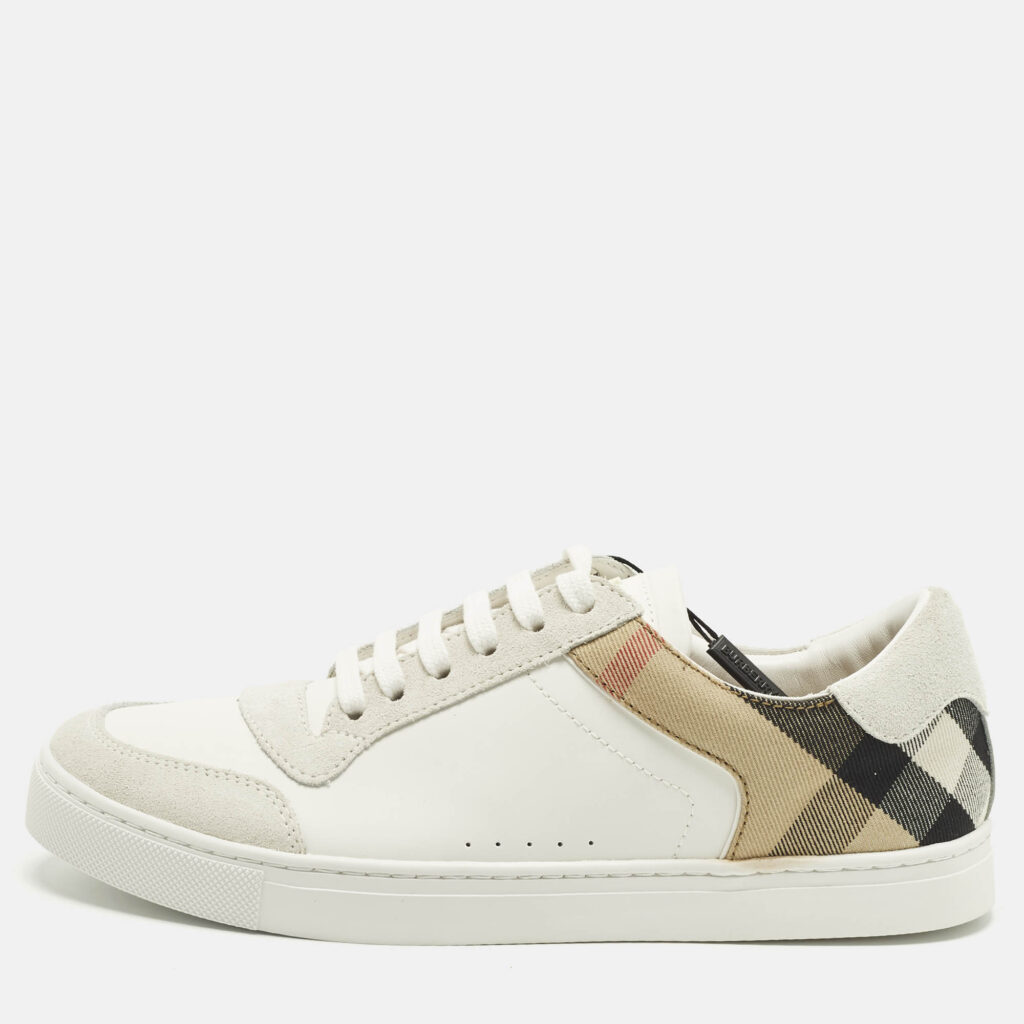 Burberry Beige Nova Check Canvas And White Leather Lace Up Sneakers Size 41 Burberry Beige Nova Check Canvas And White Leather Lace Up Sneakers Size 41