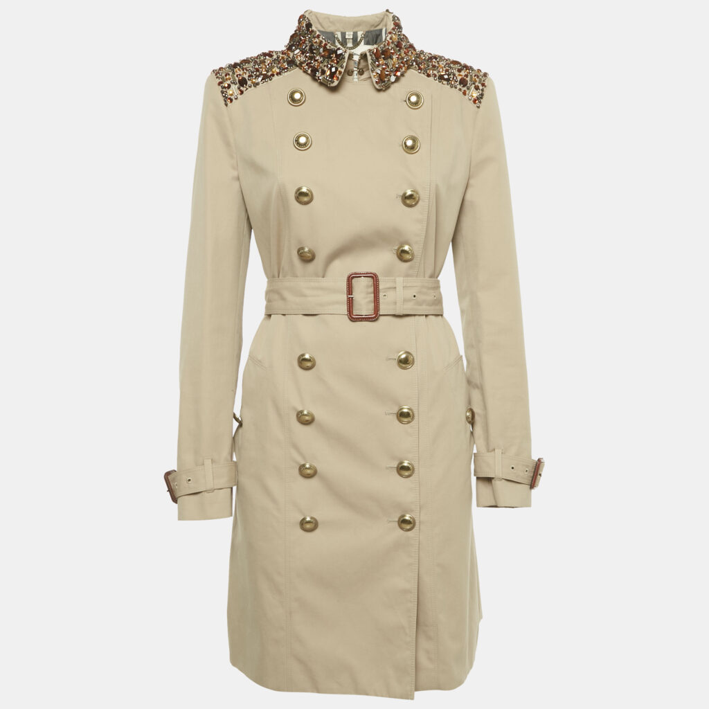Burberry Prorsum Beige Embellished Cotton Gabardine Trench Coat M Burberry Prorsum Beige Embellished Cotton Gabardine Trench Coat M