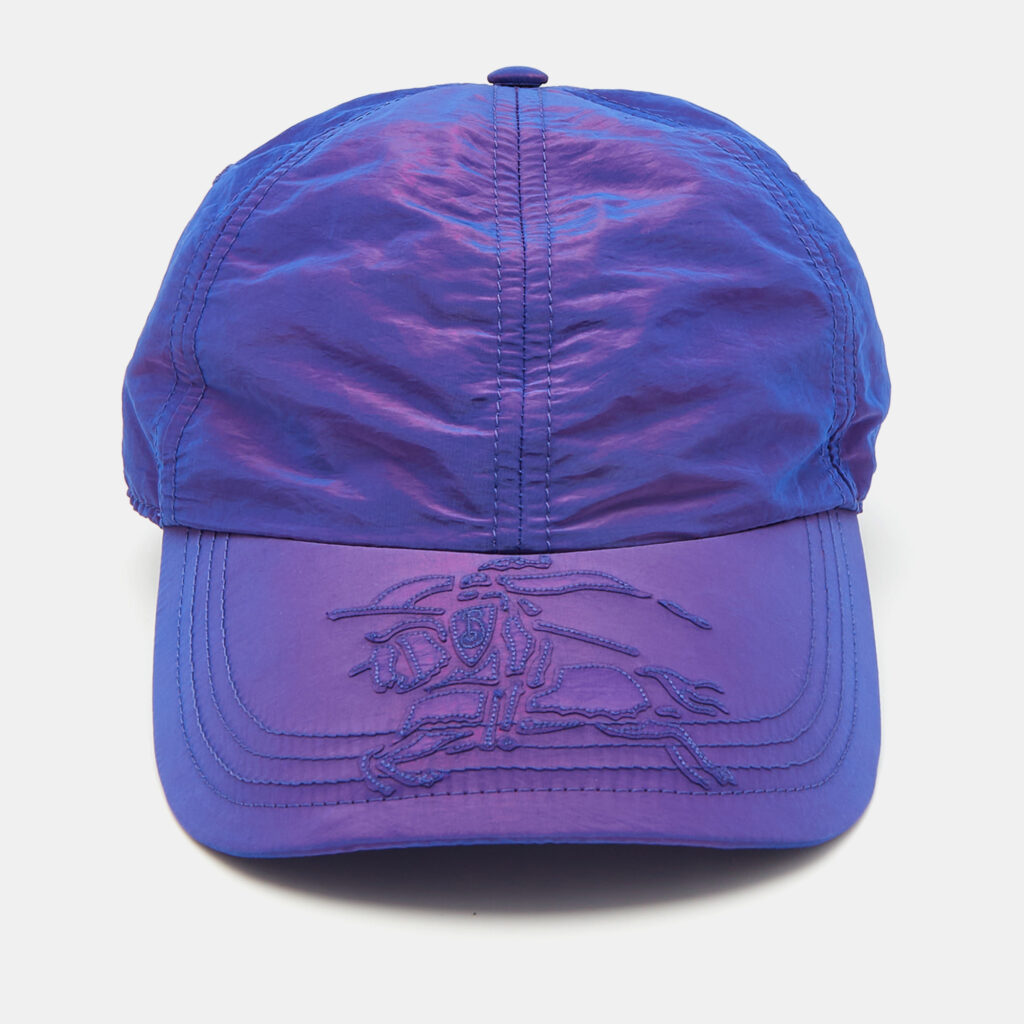 luxury-women-burberry-used-accessories-p1109209-006-1.jpg Burberry Iridescent Blue Equestrian Knight Patch Nylon Baseball Cap M
