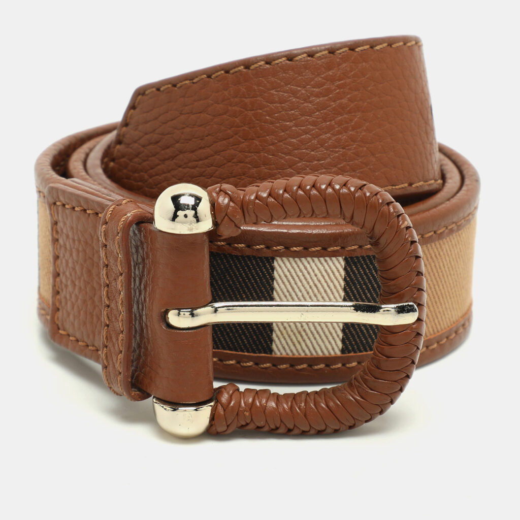 Burberry Beige/Brown Nova Check Canvas and Leather Buckle Belt 90CM Burberry Beige/Brown Nova Check Canvas and Leather Buckle Belt 90CM