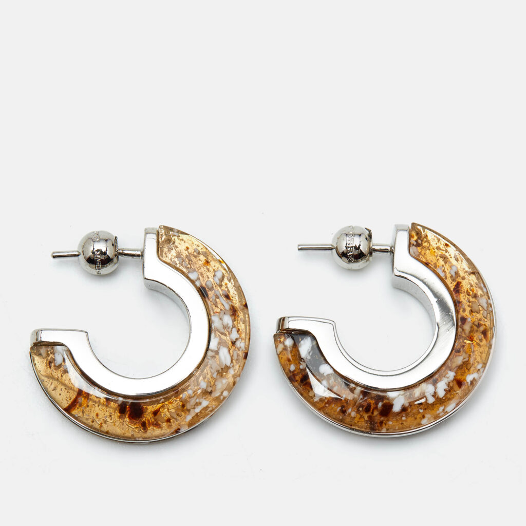 Burberry Caramel Marbled Resin Silver Tone Grommet Earrings Burberry Caramel Marbled Resin Silver Tone Grommet Earrings