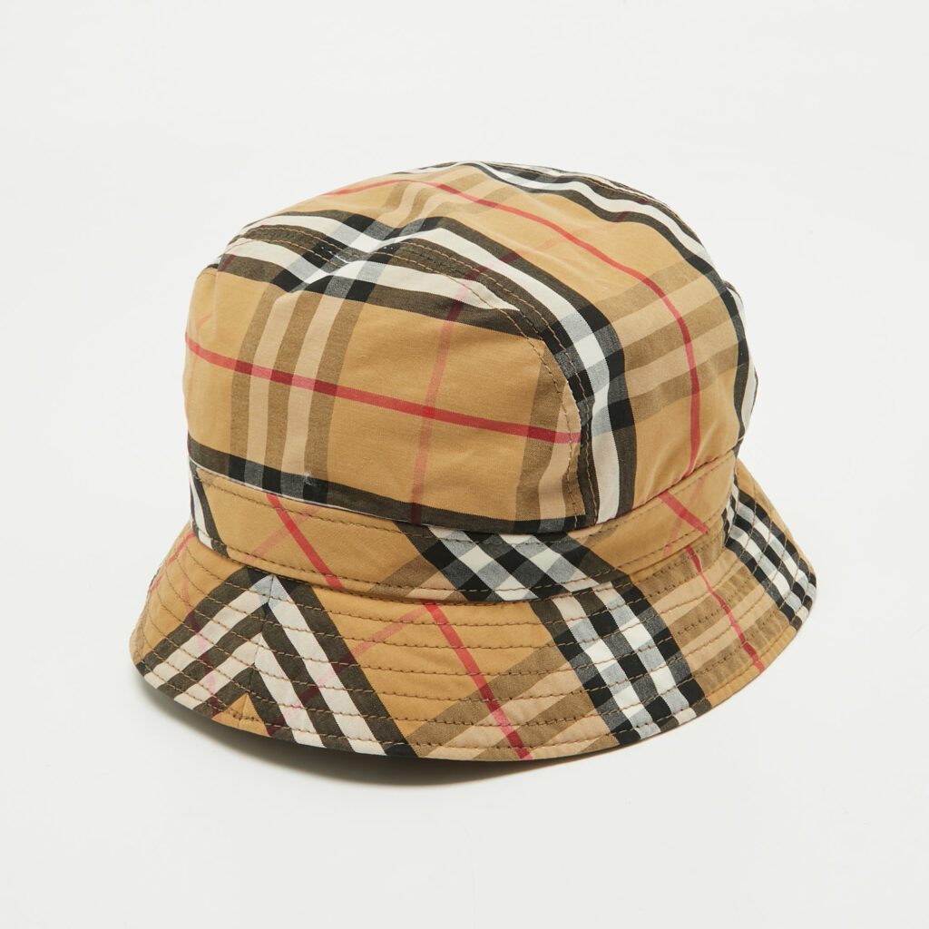 Burberry Beige Nova Checked Cotton Panama Hat S Burberry Beige Nova Checked Cotton Panama Hat S