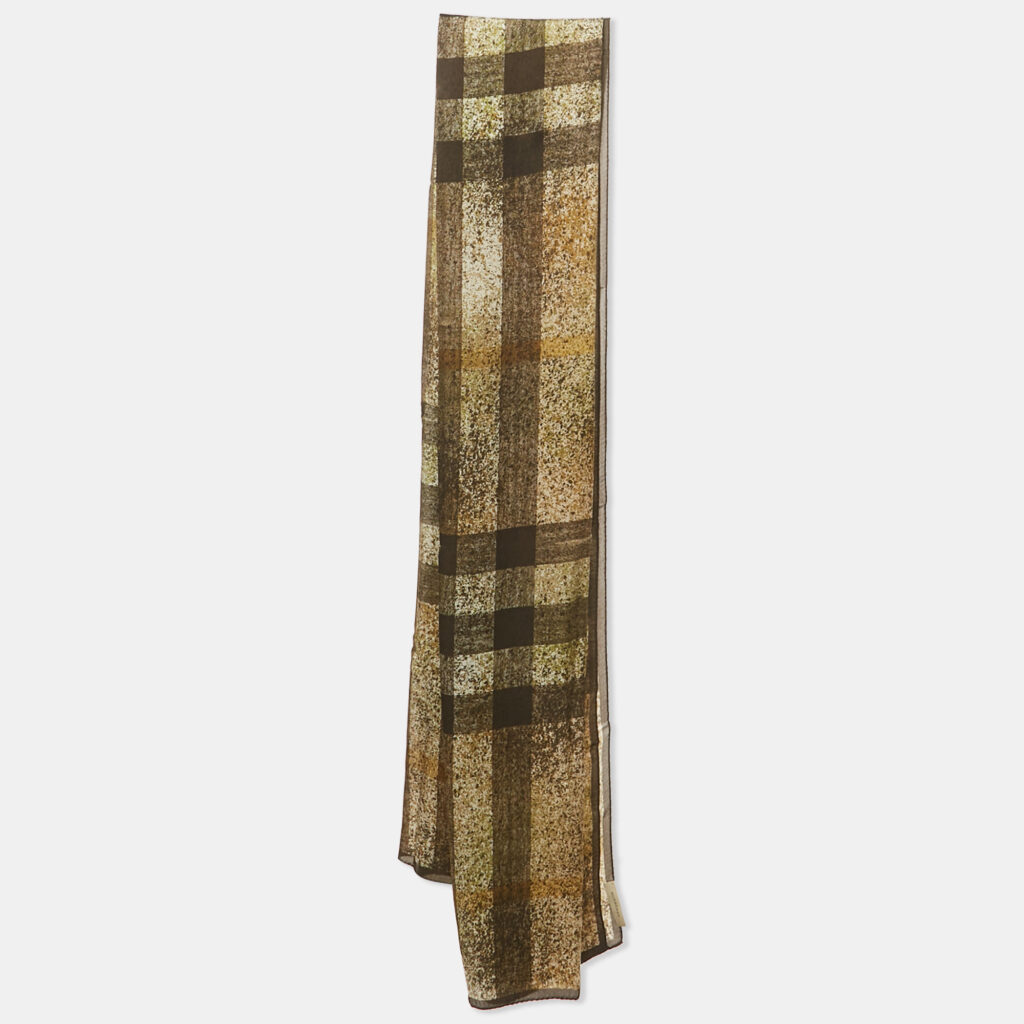 Burberry Green Checks Satin Silk Scarf Burberry Green Checks Satin Silk Scarf